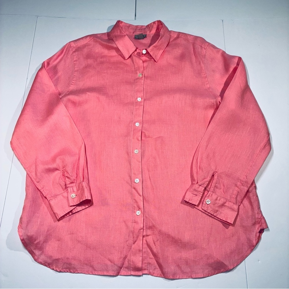 J. Jill Linen Button Down Shirt Long Sleeve Pink Medium coastal grandma minimal - Picture 2 of 6
